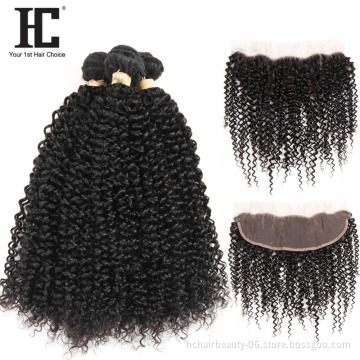 Wholesale Kinky Curly Bundles With Frontal Remy Human Hair Bundles With Closure Brazilian Hair Weave Bundles With Closure